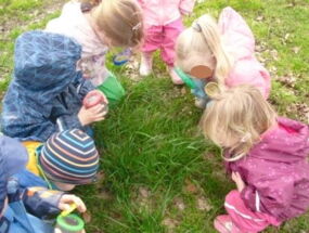 Die Kinder benutzen Lupen, um Insekten zu finden